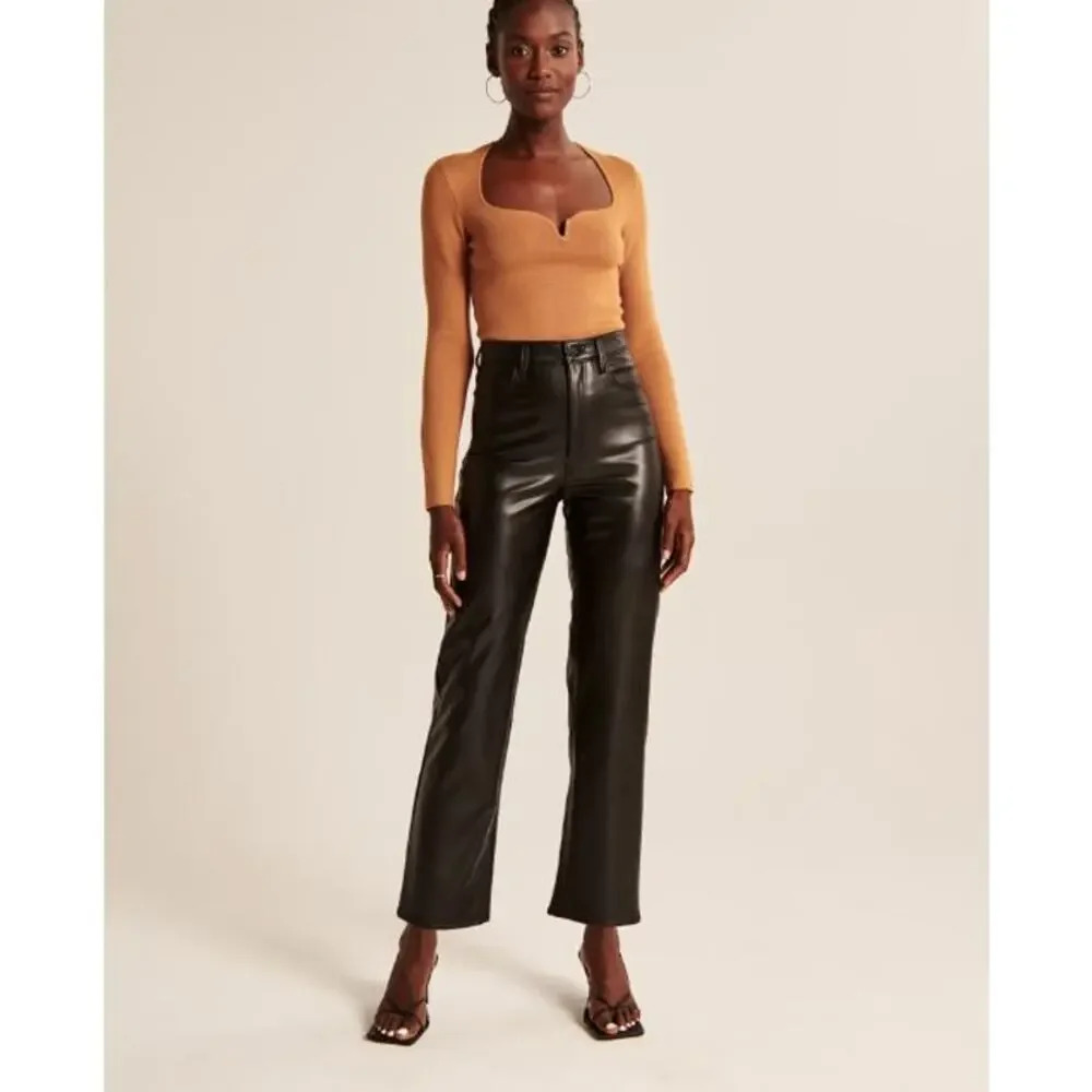 Abercrombie‎ Vegan Leather Ankle Straight Pant Curve Love | Black | SZ 27L